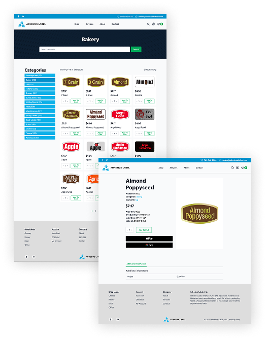 Adhesive Label e-commerce shop page with product search and filtering by Iceberg Web Design