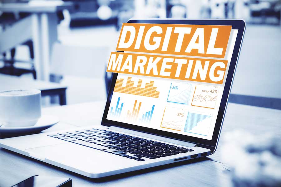 Laptop with digital marketing words