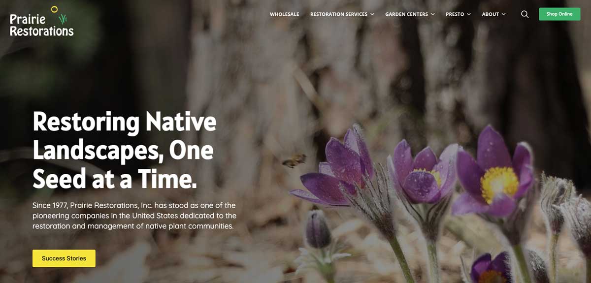 Prairie Restorations custom website and native plant recommendation web app case study by Iceberg Web Design.